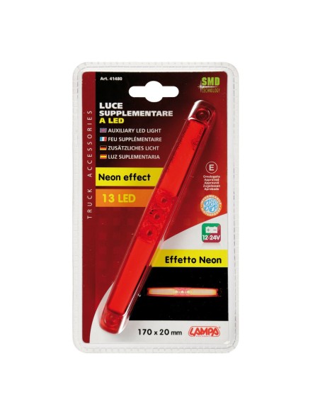 Luce ingombro a 13 LED 12 24v Impermeabile rosso effetto neon 170x20mm