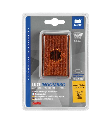 Luce ingombro Arancio con catarifrangente e staffa 12 24V