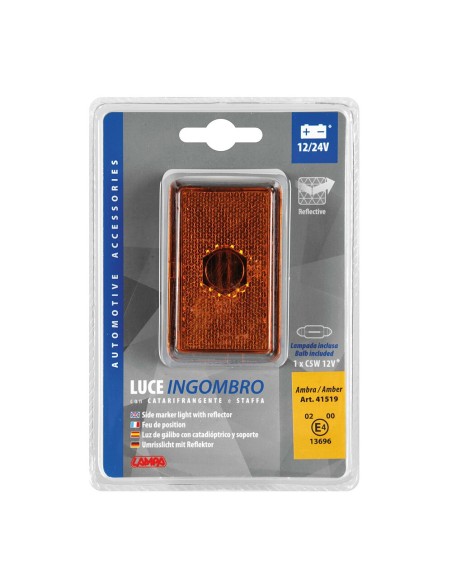 Luce ingombro Arancio con catarifrangente e staffa 12 24V