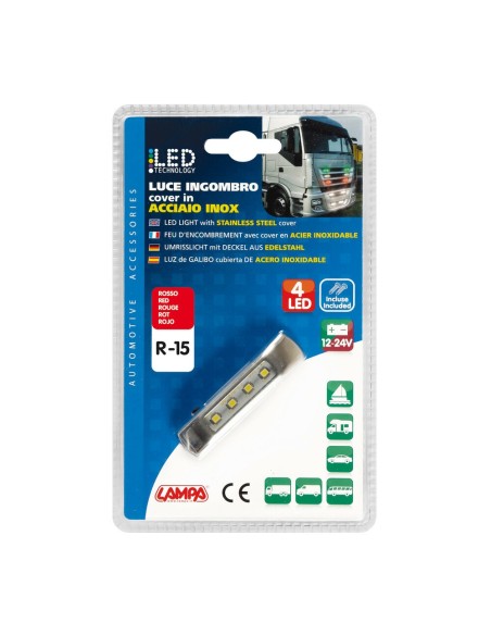 Luce ingombro perimetrale a 4 Led 12 24V cover inox Rosso
