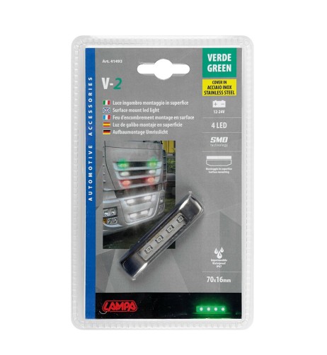 Luce ingombro perimetrale a 4 Led 12 24V cover inox Verde