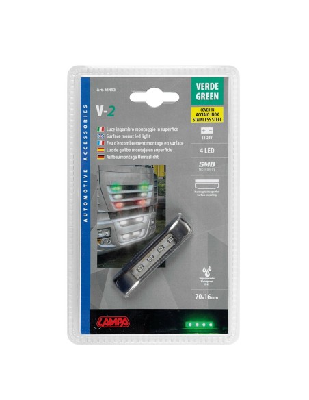 Luce ingombro perimetrale a 4 Led 12 24V cover inox Verde