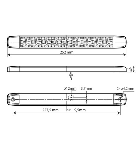Luce ingombro retronebbia a 9 Led montaggio in superficie 12 24V rosso