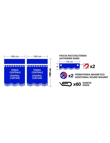 Oscura Set tende centrali per camion cabina alta colore blu