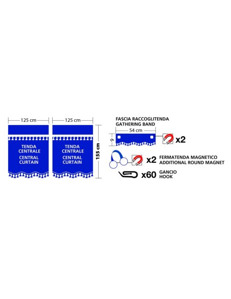 Oscura Set tende centrali per camion cabina standard colore rosso
