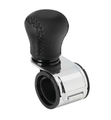 Pomello volante in in pelle con cuciture nere staffa cromata
