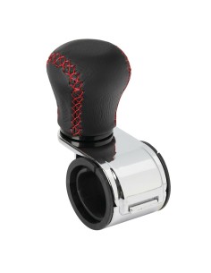 Pomello volante in in pelle con cuciture rosse staffa cromata