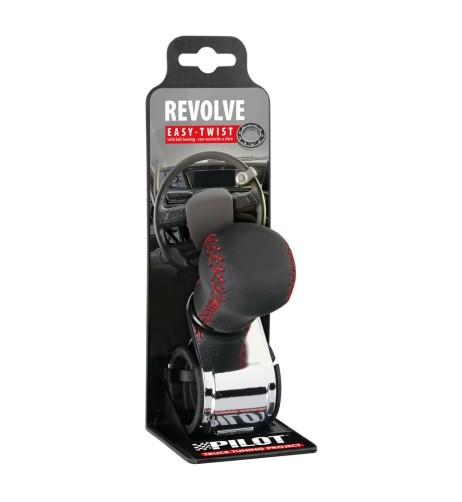 Pomello volante in in pelle con cuciture rosse staffa cromata