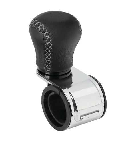 Pomello volante in in pelle con cuciture silver staffa cromata