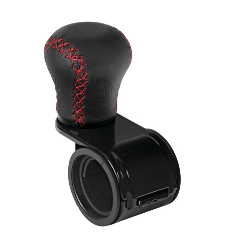 Pomello volante in pelle con cuciture rosse staffa nera