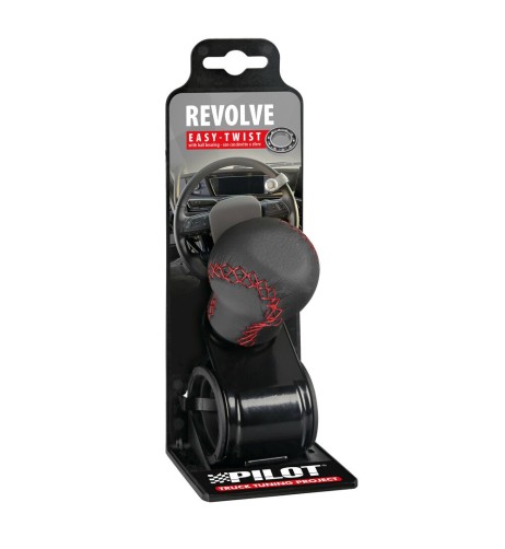 Pomello volante in pelle con cuciture rosse staffa nera