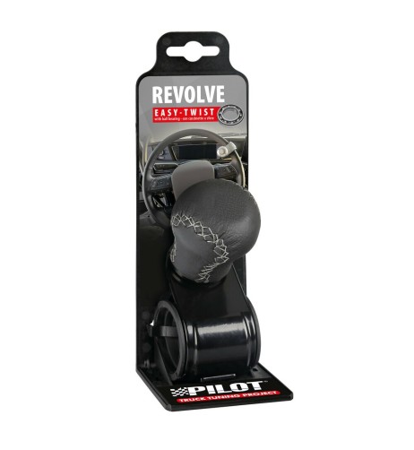 Pomello volante in pelle con cuciture silver staffa nera