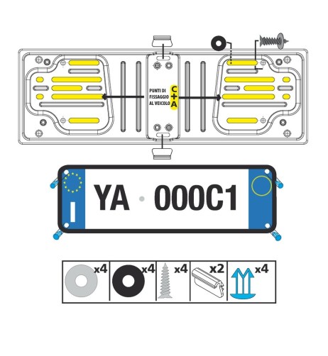 Portatarga anteriore auto universale in alluminio anodizzato 19924