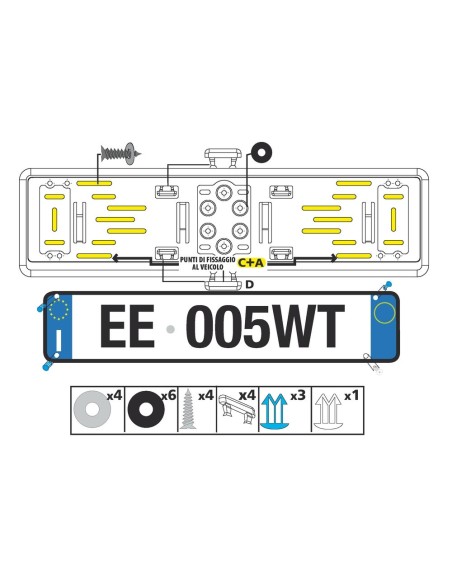 Portatarga posteriore auto universale in ABS nero 19906