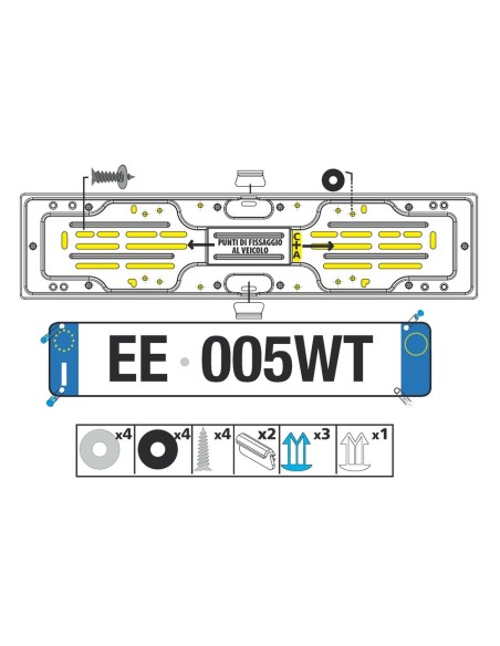 Portatarga posteriore auto universale in acciaio grigio 19903