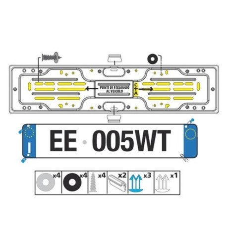 Portatarga posteriore auto universale in acciaio nero 19902