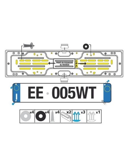 Portatarga posteriore auto universale in acciaio nero 19902