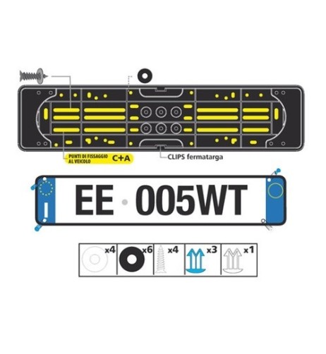 Portatarga posteriore auto universale in polipropilene nero 19901