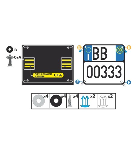 Portatarga posteriore quadrato universale auto in acciaio nero 19909