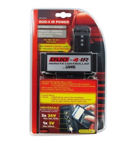 Presa accendisigari tripla 24V 3 prese 1 usb telecomando