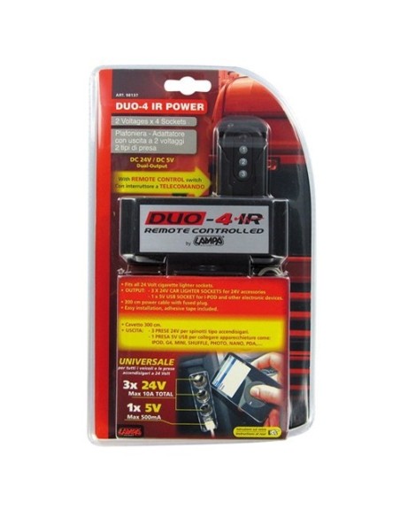 Presa accendisigari tripla 24V 3 prese 1 usb telecomando