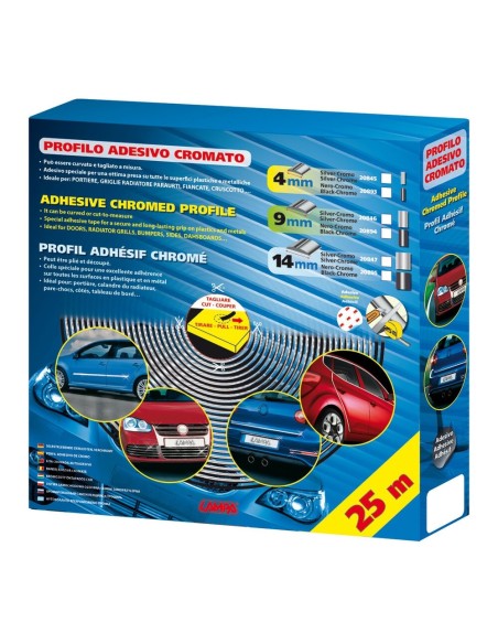 Profilo adesivo cromato nero auto 25 metri larghezza 9mm