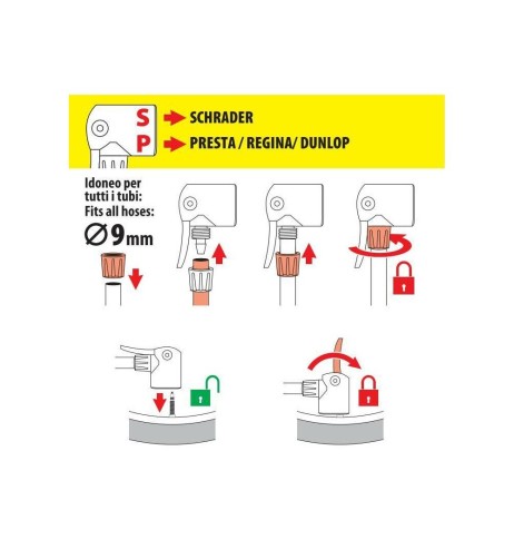 Raccordo gonfiaggio autobloccante per tubi diametro 9mm