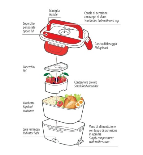 Scalda vivande elettrico con chiusura ermetica 1 5L 12 24V 50W