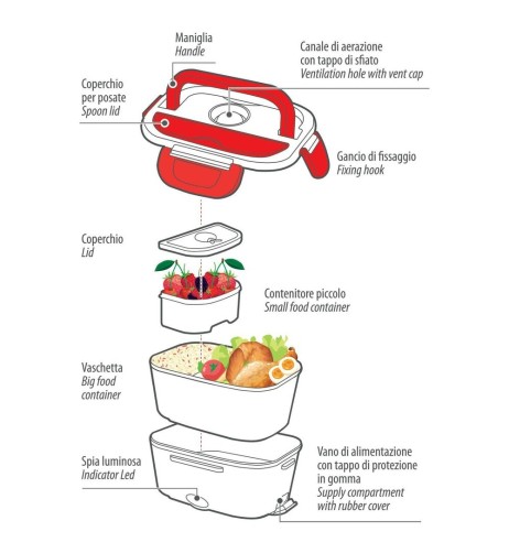 Scalda vivande elettrico con chiusura ermetica 1 5L 12 24V 220V 50W