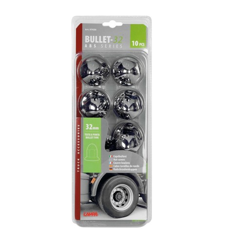 Set 10 copribulloni camion cromati in ABS diametro 32mm 97656