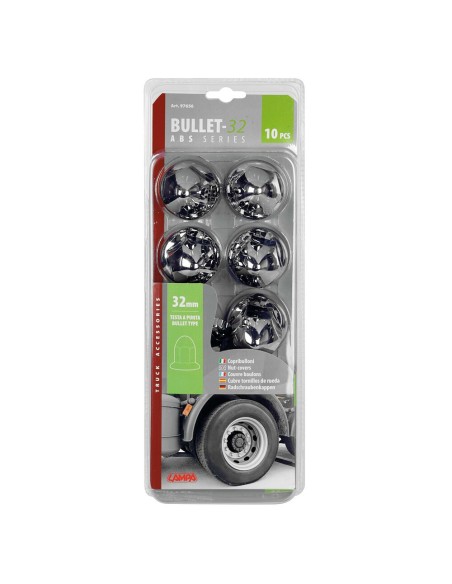 Set 10 copribulloni camion cromati in ABS diametro 32mm 97656