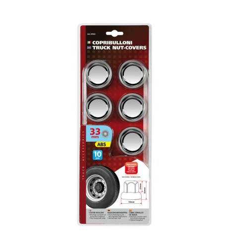 Set 10 copribulloni camion cromati in ABS diametro 33mm 97655