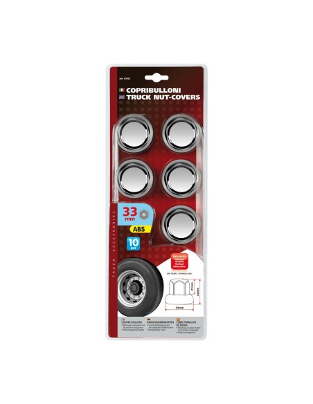 Set 10 copribulloni camion cromati in ABS diametro 33mm 97655