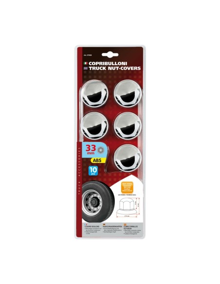 Set 10 copribulloni camion cromati in ABS diametro 33mm 97659
