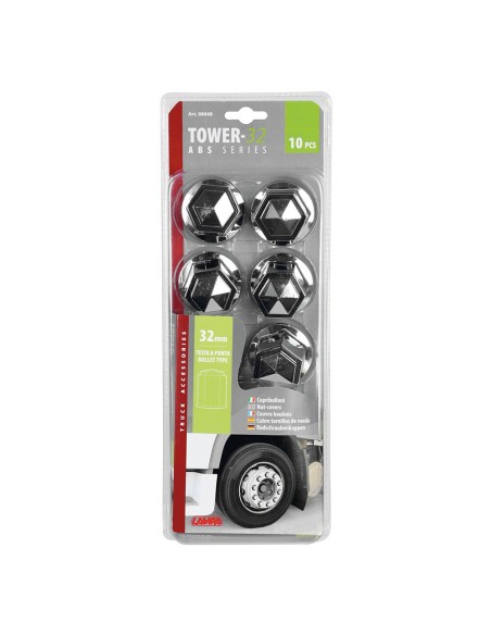Set 10 copribulloni ruota camion in ABS Cromo diametro 32mm