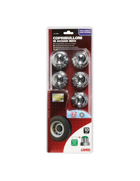 Set 10 copribulloni ruota camion in acciaio diametro 32mm testa tonda