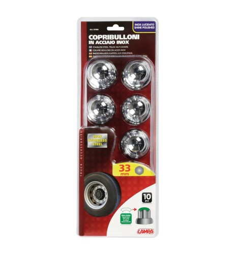 Set 10 copribulloni ruota camion in acciaio diametro 33mm testa tonda