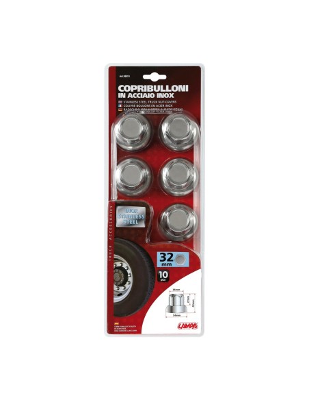 Set 10 copribulloni ruota camion in Acciaio Inox diametro 32mm