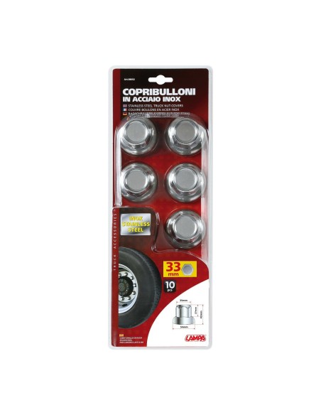 Set 10 copribulloni ruota camion in Acciaio Inox diametro 33mm