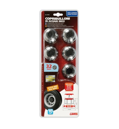 Set 10 copribulloni ruota camion in Acciaio Inox lucidato diametro 32mm