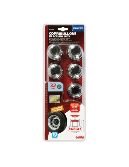 Set 10 copribulloni ruota camion in Acciaio Inox lucidato diametro 32mm