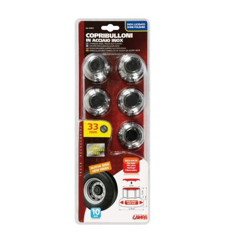 Set 10 copribulloni ruota camion in Acciaio Inox lucidato diametro 33mm