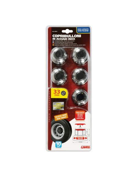 Set 10 copribulloni ruota camion in Acciaio Inox lucidato diametro 33mm