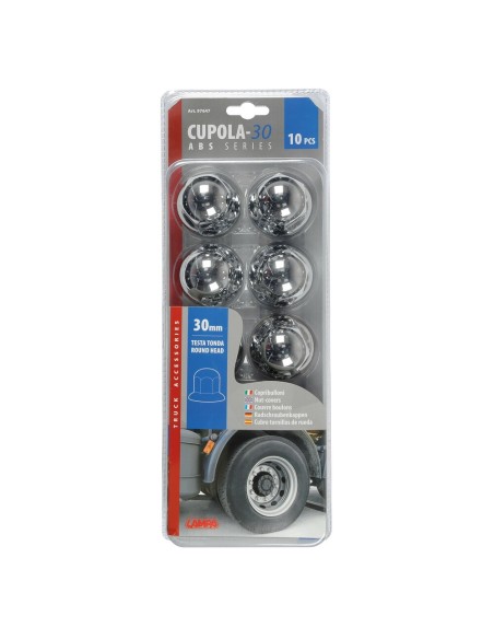 Set 10 copribulloni testa tonda camion cromati in ABS diametro 30mm