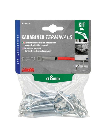 Set 10 terminali di chiusura con moschettone per corde 8mm