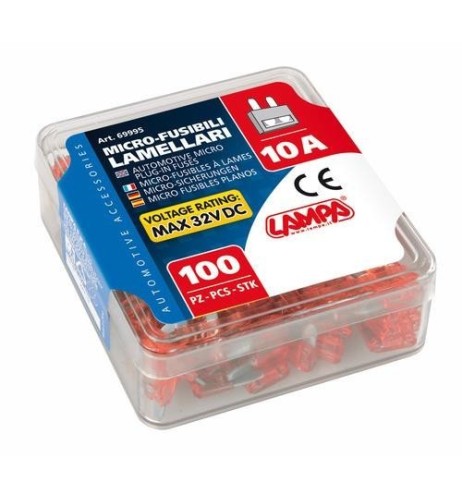 Set 100 micro fusibili lamellari monoamperaggio 12 32V 10A