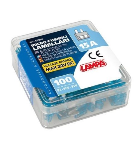 Set 100 micro fusibili lamellari monoamperaggio 12 32V 15A