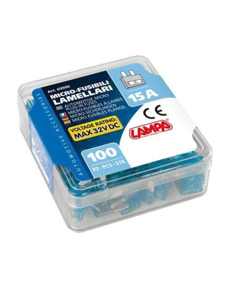 Set 100 micro fusibili lamellari monoamperaggio 12 32V 15A