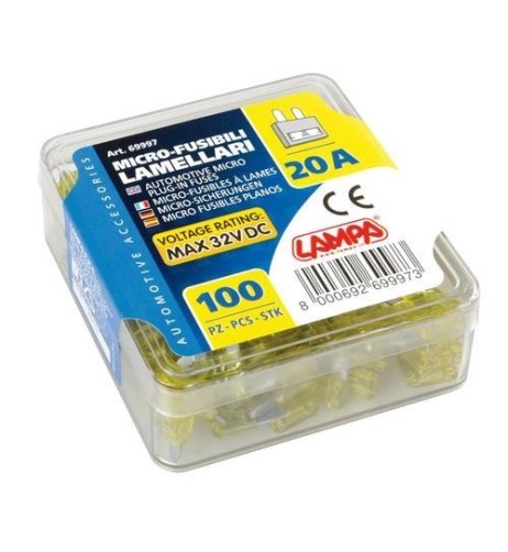 Set 100 micro fusibili lamellari monoamperaggio 12 32V 20A