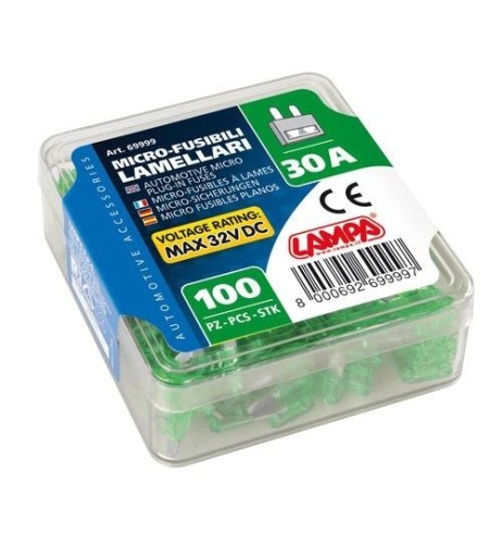 Set 100 micro fusibili lamellari monoamperaggio 12 32V 30A
